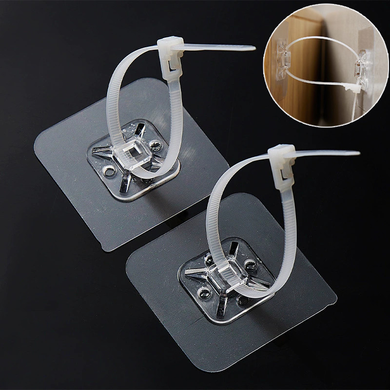 10 ชิ้น/แพ็ค Multi-Function Self-Adhesive Cable Tie Hook Wire Organizer ตู้ Anti-Tip Fixer สําหรับ Home
