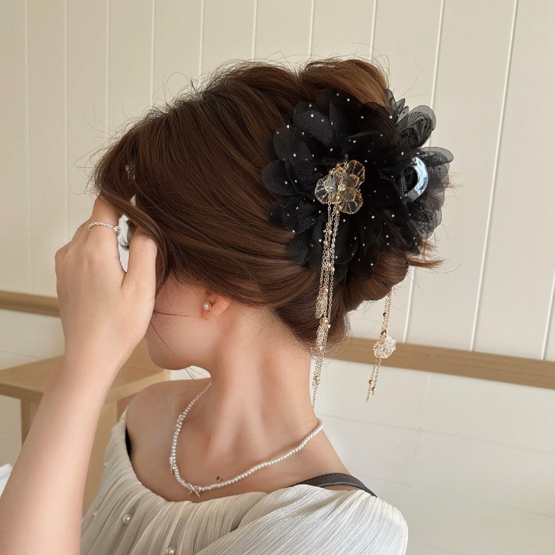 กิ๊บติดผมตาข่ายพู่แฟชั่นเกาหลีสำหรับผู้หญิง ตกแต่งด้านหลังศีรษะอย่างสวยงาม - รูปที่ 5