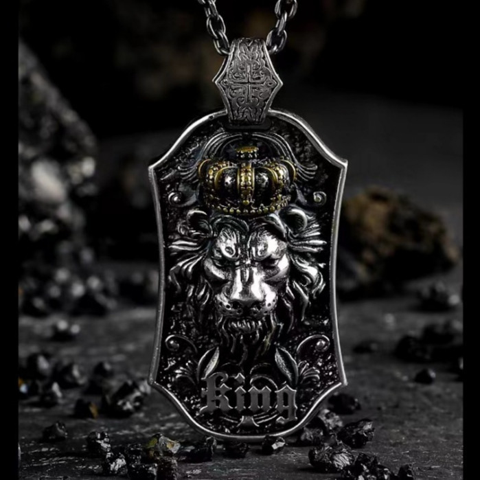 925 เงินสเตอร์ลิง Retro Seiko จี้ Dark Style Crown Lion