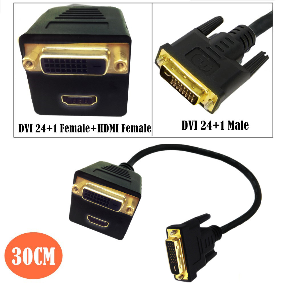 DVI Male to HDMI Female + DVI-D Female Adapter Cable Two-in-One Converter 24+1 Pin DVI to HDMI + DVI