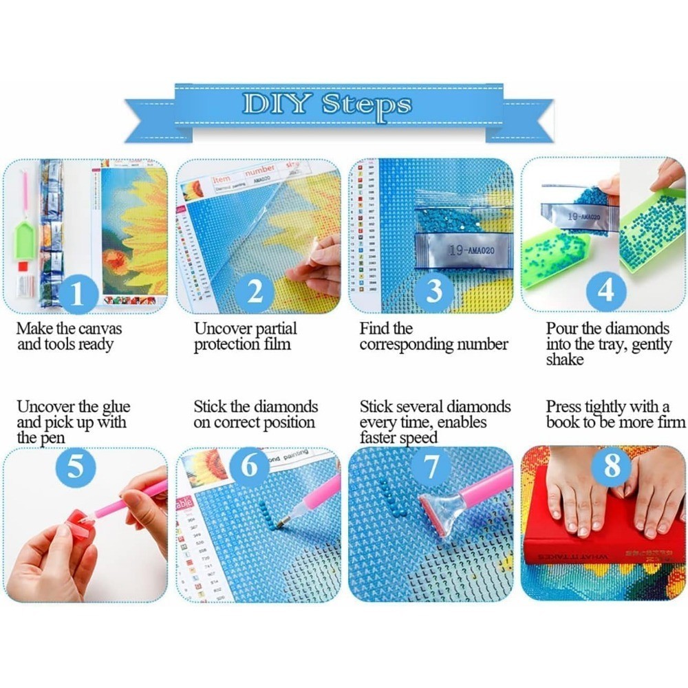 ชุดภาพวาดเพชรลายดอกบัว/ปลา, ทําเอง 5ง ภาพวาดเพชรโมเสคภาพวาดผ้าใบทําหัตถกรรมสําหรับตกแต่งผนังศิลปะ, ไม่มีกรอบ - รูปที่ 3