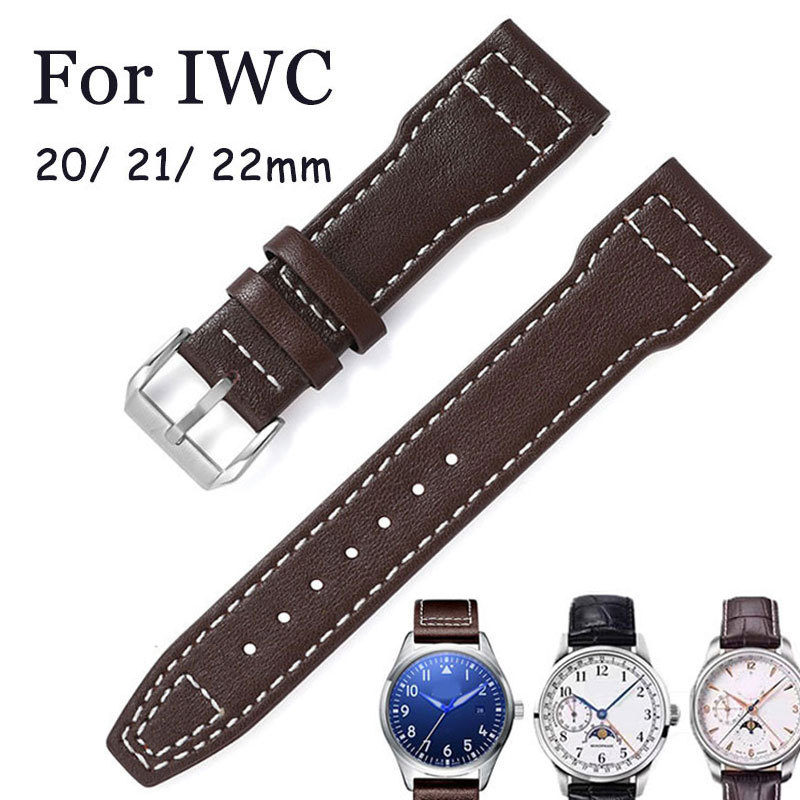 Vintage ของแท้หนังสายนาฬิกาสําหรับ IWC PILOT PORTUGAIESER PORTOFINO ชั้นหนังวัวนาฬิกา 20 มม.21 มม.22 มม.ผู้ชายผู้หญิง Watchband ธุรกิจสร้อยข้อมือ