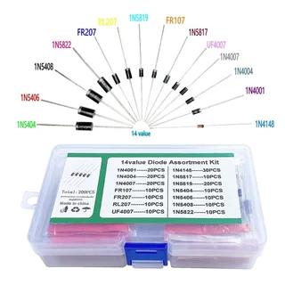 Diode-200 ชุดไดโอด 200ชิ้น 14แบบ ไดโอดเรียงกระแส Diodes Rectifier Electronic Components Kit ไดโอด 1N5404 1N5406 1N540...