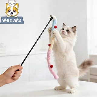 wen.W2 ของเล่นแมว ไม้เล่นแมวแบบมีขนหนาและกระดิ่งสำหรับโต้ตอบกับแมว