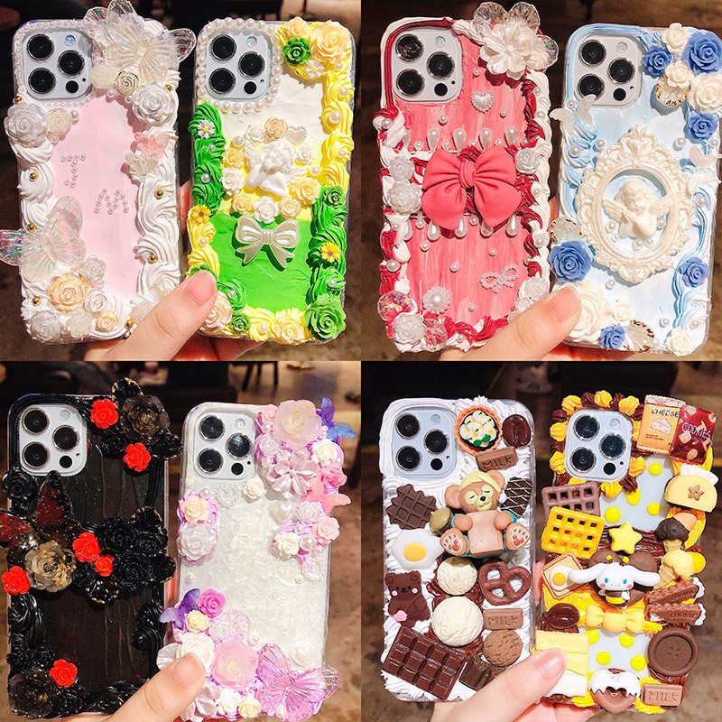 Creative diy Handmade ins สไตล์ Retro Rose เคสโทรศัพท์การ์ตูนชุดวัสดุคอลลาเจน