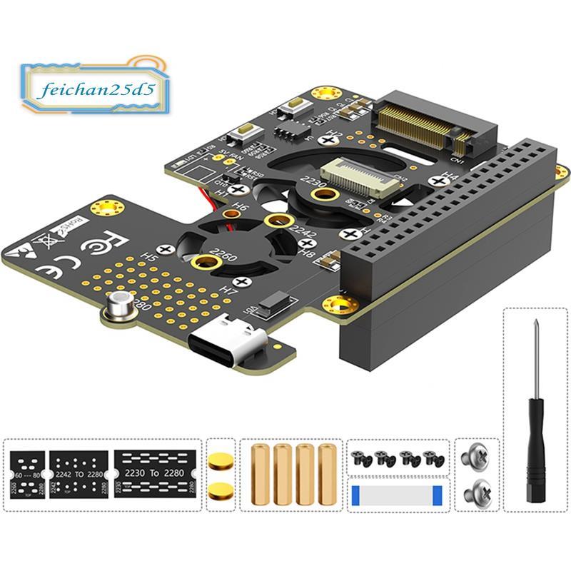 สําหรับ 5 PCIe ถึง M.2 NVMe SSD หมวก 3in1 พร้อมพัดลมคู่ Gen2 Gen3 สําหรับ 2230 2242 2260 2280 M.2 M-