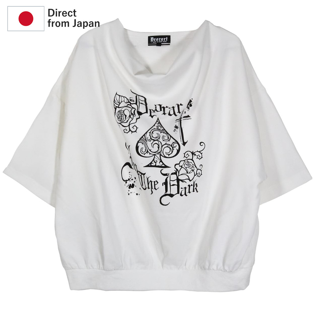 [ของแท้จากญี่ปุ่น🇯🇵] Deorart เสื้อคัตสูดราปคอลายโพธิ์ดำกุหลาบแขนห้าส่วนทรงบอลลูน Gothic Punk Emo Dar