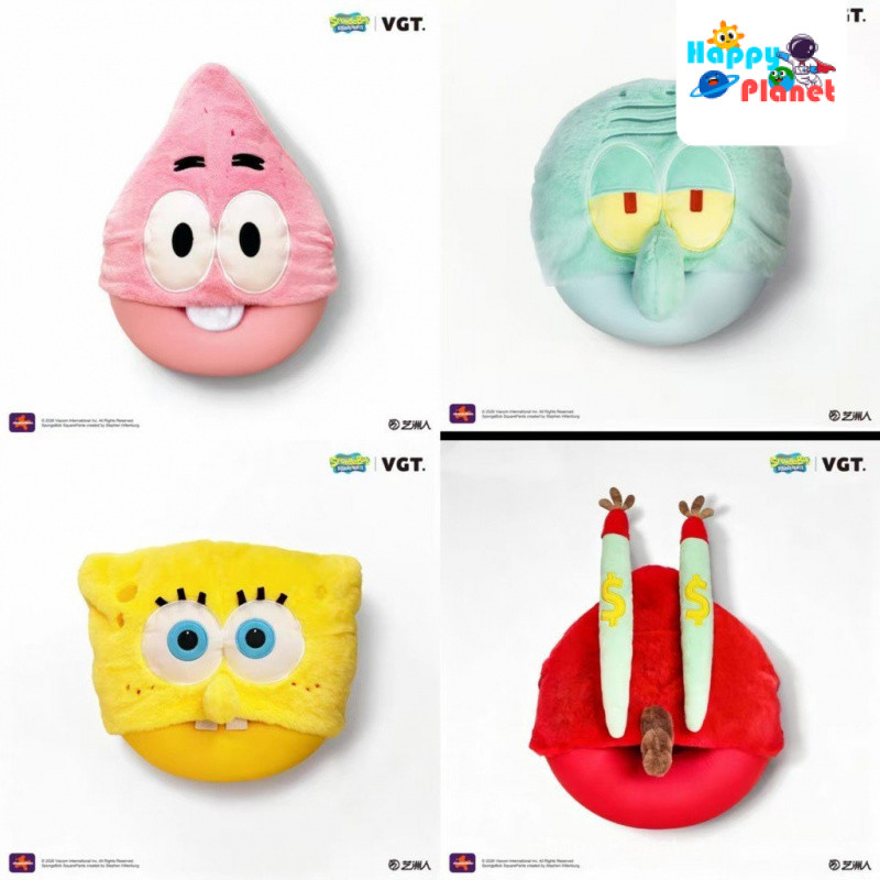 ขายร้อน [ของแท้] SpongeBob SquarePants Biqibao Residents Series Hooded U-Shaped Pillow Cartoon Travel Pillow Cute Funny Star Neck Pillow Anime Peripheral Gift