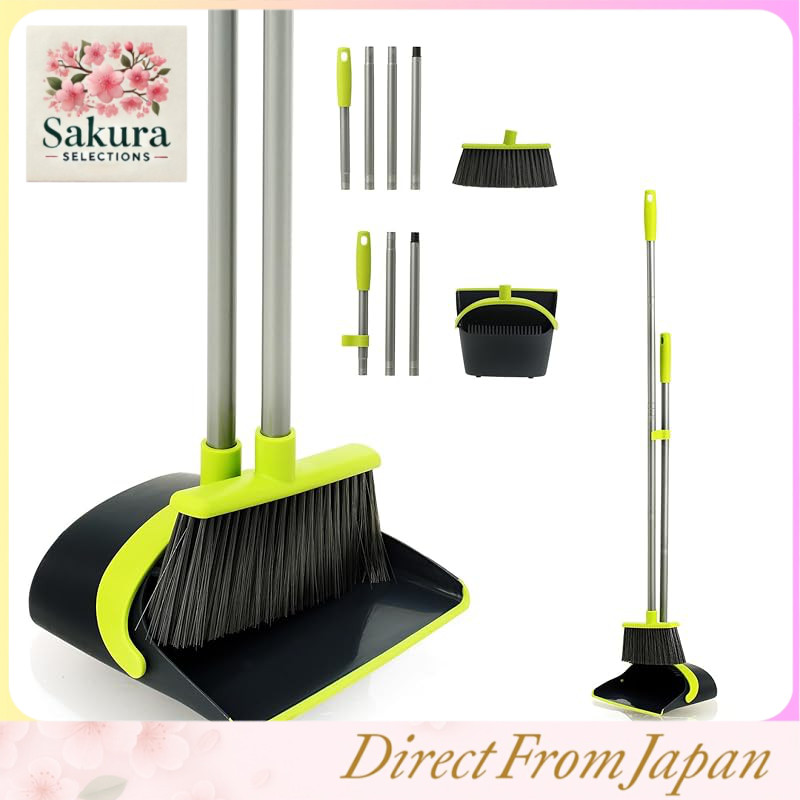 CLEANHOME Broom and Dustpan Set, Broom for Indoor and Outdoor Use, Upright Cleaning Set, 127cm Adjus