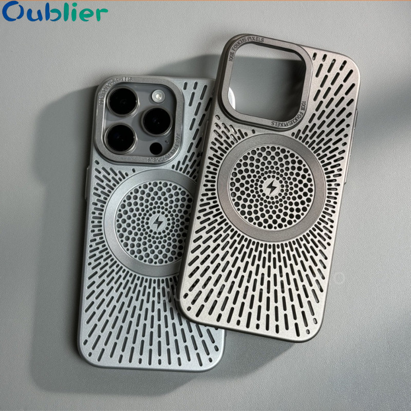 แม่เหล็กกลวงกระจายความร้อนเคสโทรศัพท์สําหรับ ไอโฟน iPhone 17 16 15 13 14 12 Pro Max Plus เคส ปลอกออกแบบใหม่ระบายความร้อนฮาร์ดปกหลังสําหรับ iPhone 17 Pro Max กันกระแทก
