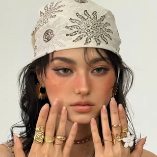 LUXELIVING พิมพ์ผ้าพันคอผม, Y2K Soft Wrap Square Headscarf, Turban อุปกรณ์เสริมผ้าพันคอเรียวแถบคาดศีรษะผม Band Punk ผ้าพันคอสุภาพสตรี