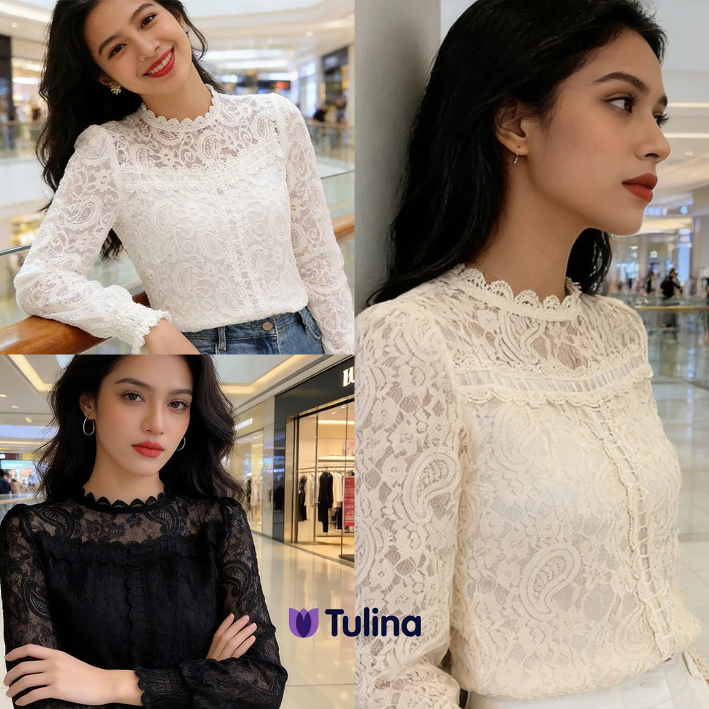 เสื้อเบลาส์แขนยาวลูกไม้ สไตล์สวยหรู สำหรับฤดูใบไม้ร่วง