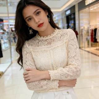 เสื้อเบลาส์แขนยาวลูกไม้ สไตล์สวยหรู สำหรับฤดูใบไม้ร่วง