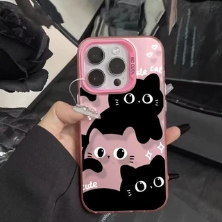 🔥ส่งจากไทย🔥 เคสไอโฟน11/12/13/14/15/16/17 Pro Max Cute Black Cat TPU Matte Ca สำหรับ iPhone 13,14,15,13PM,14PM,15PM เคส