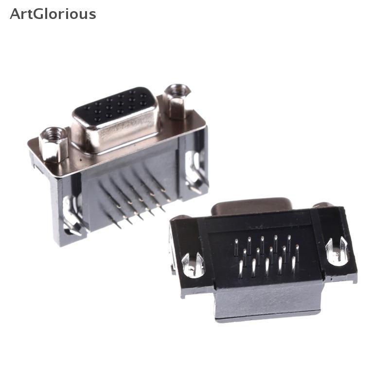 Art 2PCS VGA DB15 15Pin D-SUB 3 แถวหญิงมุมขวา PCB Solder Cable Connector N