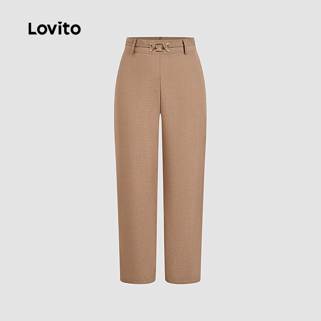 Lovito กางเกงสแล็คผู้หญิง สีคากี รุ่น L172ED805 thumbnail 5