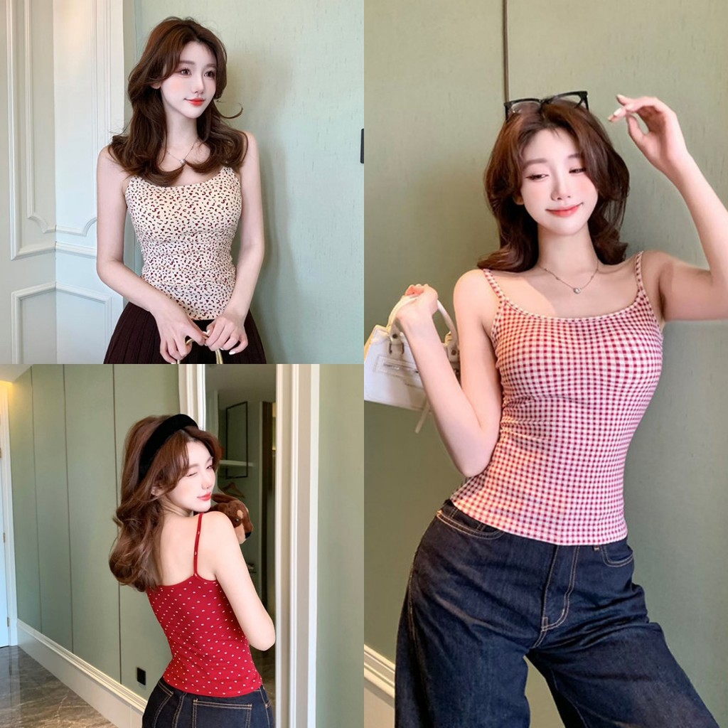 🍓Evelyn🍓เสื้อสายเดี่ยว เสริมฟองน้ำ ผ้านิ่ม เข้ารูป เสื้อกล้าม สไตล์เกาหลี แฟชั่น ใส่สบาย พร้อมส่ง