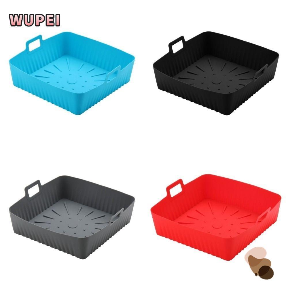 WUPEI ถาดอบ, นํากลับมาใช้ใหม่ได้พร้อมที่จับ Air Fryer Liners, 9 นิ้วซิลิโคนทนความร้อน Air Fryer Lini