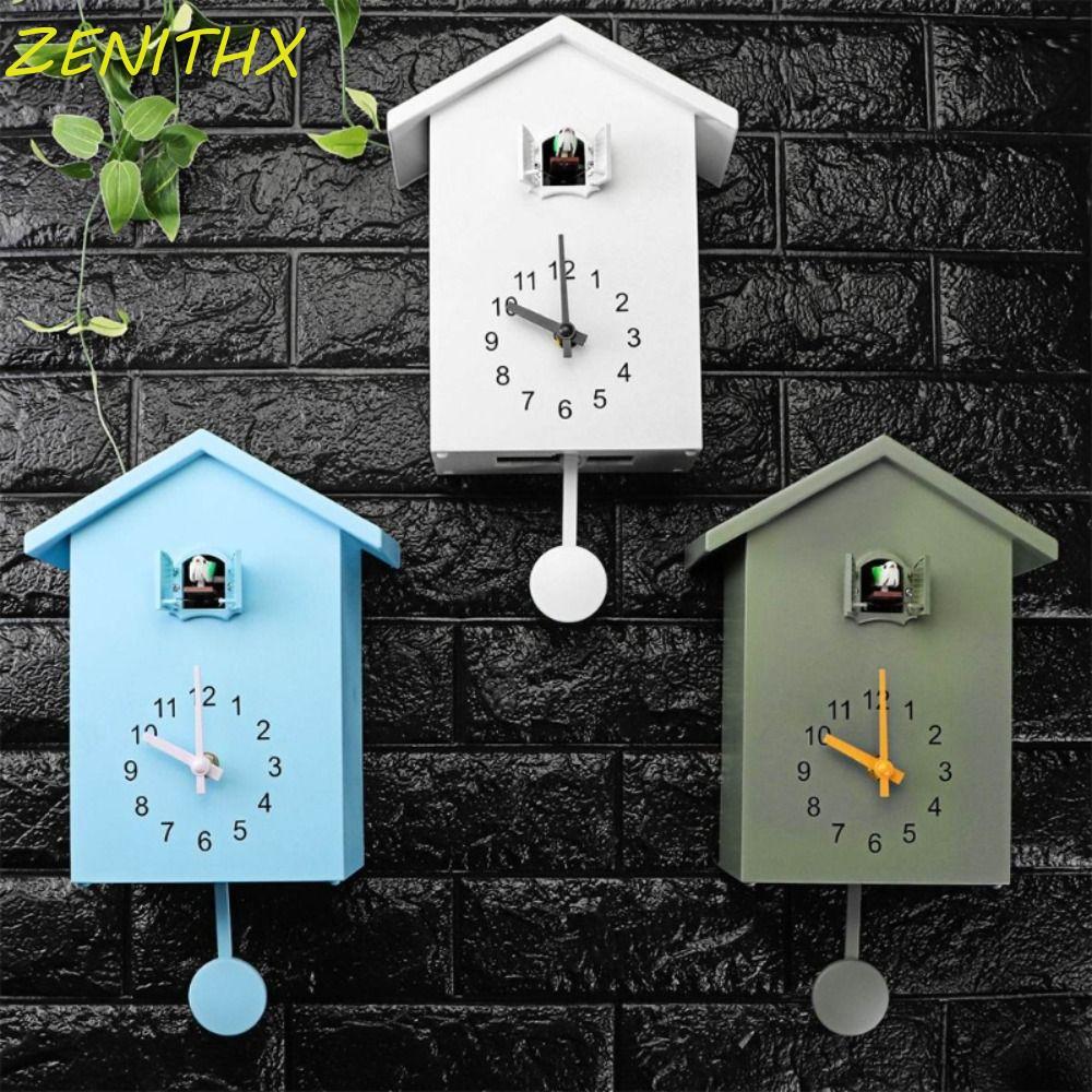 ZENITHX Cuckoo Wall Clock,นาฬิกาลูกตุ้ม House Shape Bird House Clock,ที่สมจริงที่ถูกต้องเงียบพลาสติก