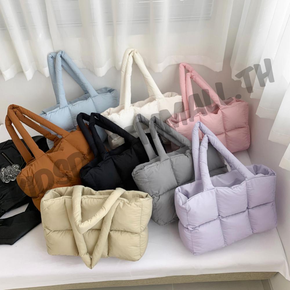 ผู้หญิง Simple Cloud Bag สีทึบ Quilted Soft Cloud Tote Bag Casual Tote Bag