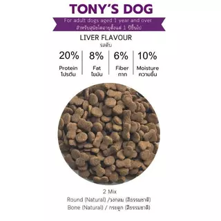 TONY'S Dog อาหารสุนัขโต ไม่เติมเกลือ โปรตีนสูง 20% สูตรโภชนาการบาลานซ์ กระสอบ ขนาด 8 กิโลกรัม