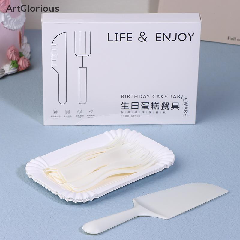 Art 5Person 10Person สีขาวเค้กวันเกิดส้อมชุดพลาสติกทิ้งจานอาหารค่ําชุดเค้กเบเกอรี่บนโต๊ะอาหาร N