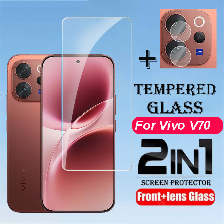 2in1 ฟิล์มแก้วสําหรับ Vivo V70 VivoV70 5G ป้องกันหน้าจอกระจกนิรภัยโปร่งใส HD Clear ฝาครอบเลนส์กล้องป้องกันฟิล์ม