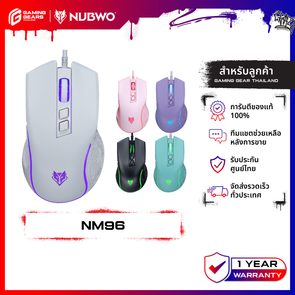 Nubwo NM96 Gaming Mouse เมาส์เกมมิ่ง | เสียงเงียบ | มีไฟ LED | DPI 4 ระดับ | 3600 DPI รับประกัน 1 ปี