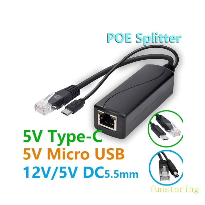 FUN POE Ethernet Power Over Splitter 48V ถึง 5V USB Type C 5 5x2 1 3 5x1 35