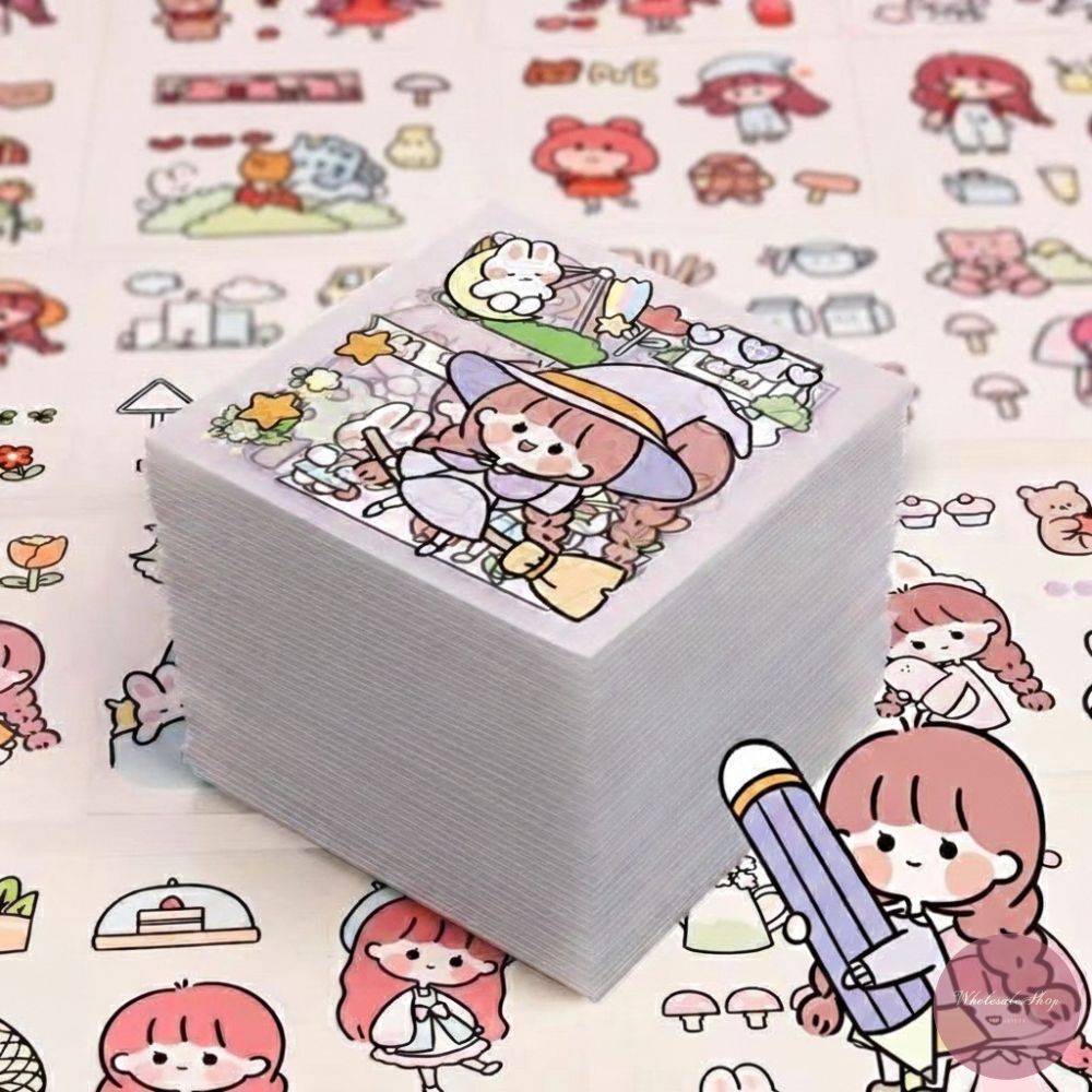สติกเกอร์การ์ตูน DIY สติกเกอร์ไดคัท แผ่นใส คละลาย 100 แผ่น ติดตกแต่ง สมุดโน๊ต แก้วน้ำ ตกแต่งของต่างๆ พร้อมส่ง!!!