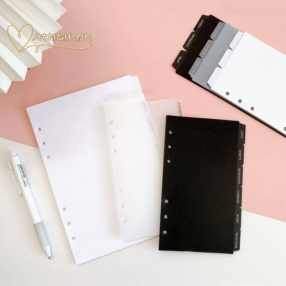 ATHALF Page Classification Separator, Page Notebook Black White Separator Paper Index, A5 A6 โปร่งใส