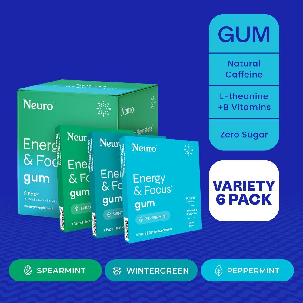 Neuro Energy Caffeine Gum สําหรับ Energy & Focus - ปราศจากน้ําตาลพร้อม L theanine, Caffeine, Vitamin