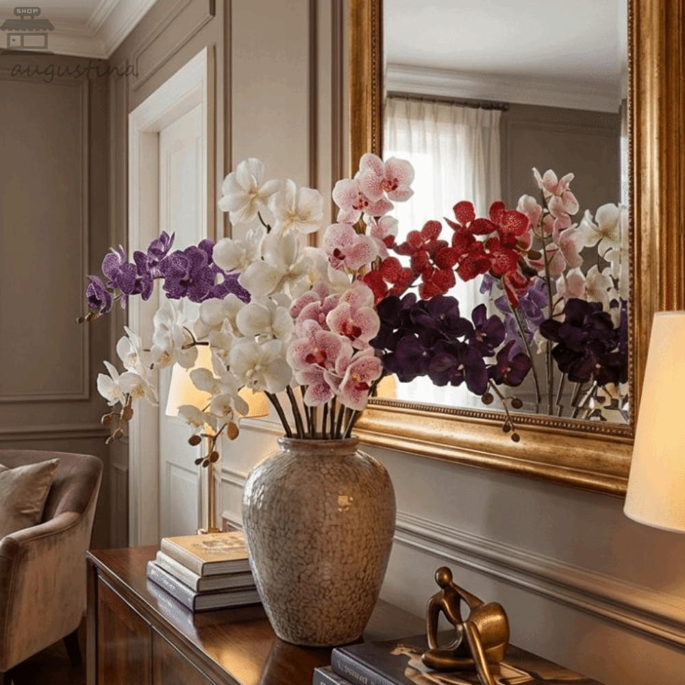 AUGUSTINA สาขา Phalaenopsis, 80 ซม.พลาสติกประดิษฐ์ Vanda Orchid, แจกันตกแต่งสมจริง Moisturizing การจัดดอกไม้ดอกไม้ปลอมตกแต่งบ้าน
