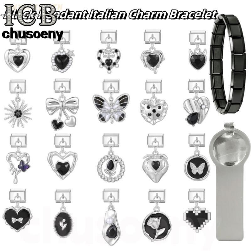 ยอดนิยม Love Unicorn จี้สีดําหัวใจอิตาเลี่ยน Charm Links Fit 9 มม.สร้อยข้อมือสแตนเลสทําเครื่องประดับ