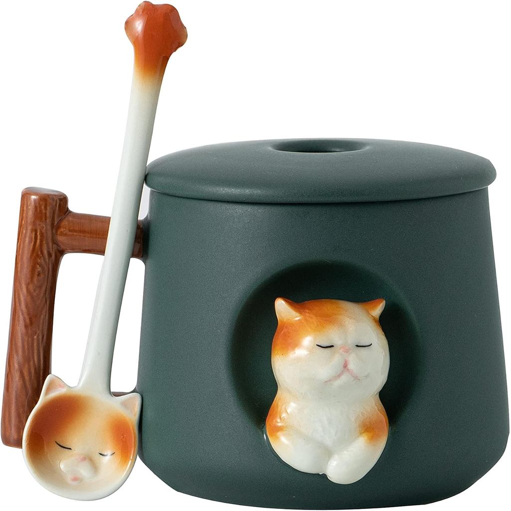 DIHOclubAdorable3DCeramicMugwithLidandSpoon-PerfectforCoffee,ชา,นม,และMore-IdealGiftforAnimalLovers-