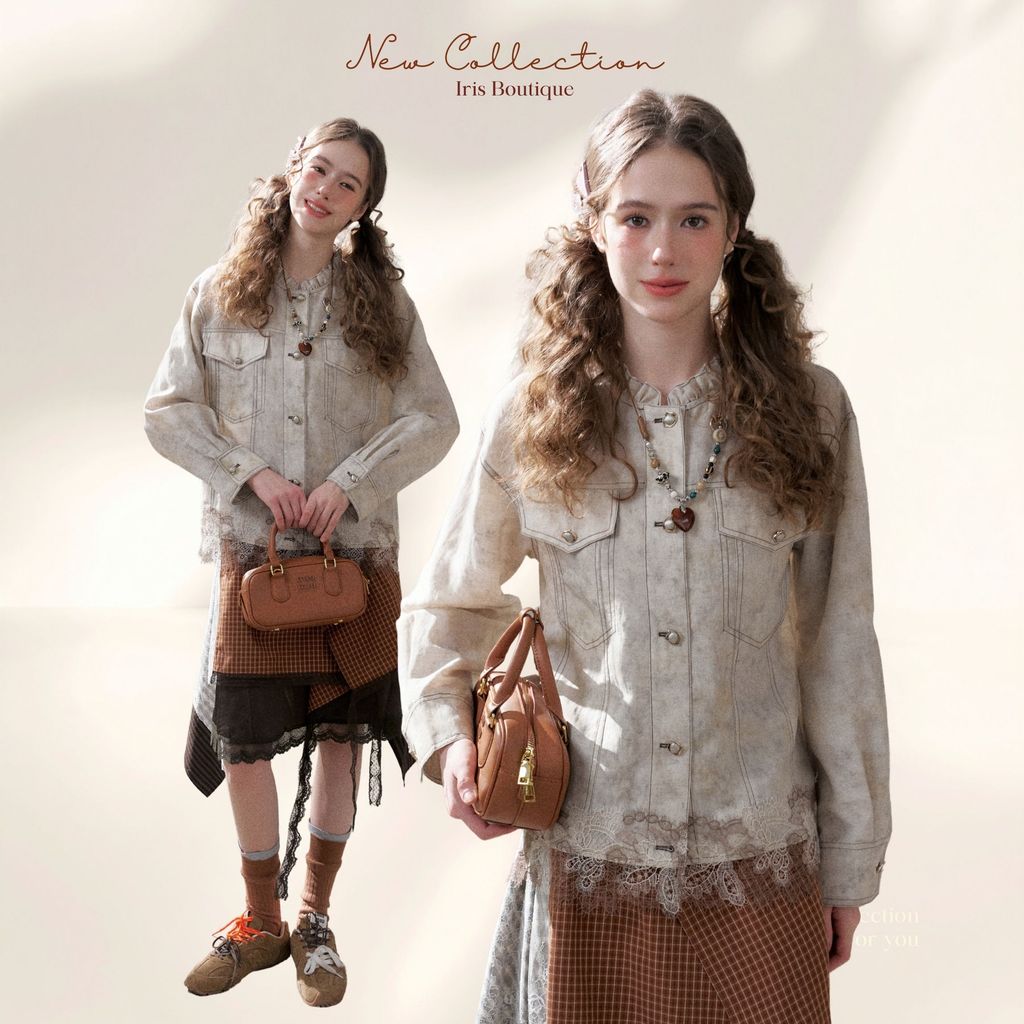 Original Design IRIS BOUTIQUE 26 ss Trims series IJ73841 Vintage Washed Cotton Jacket เสื้อแจ็กเก็ตสไตล์วินเทจ