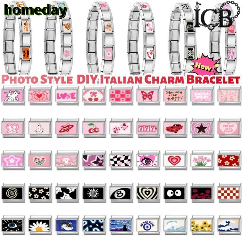 🔥ยอดนิยมคลาสสิกดอกไม้หัวใจอิตาเลี่ยน Charm Links Fit 9 มม.สร้อยข้อมือสแตนเลสทําเครื่องประดับ