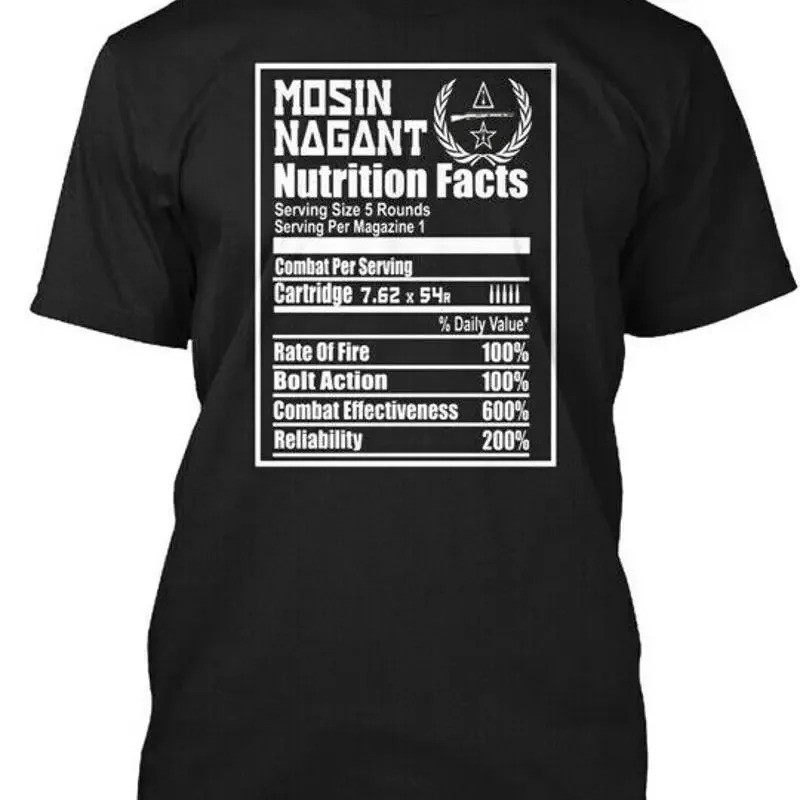 ข้อมูลโภชนาการของ Mosin Nagant สำหรับ 5 ชิ้น เสื้อยืดผลิตในอเมริกา ขนาด S ถึง 5XL