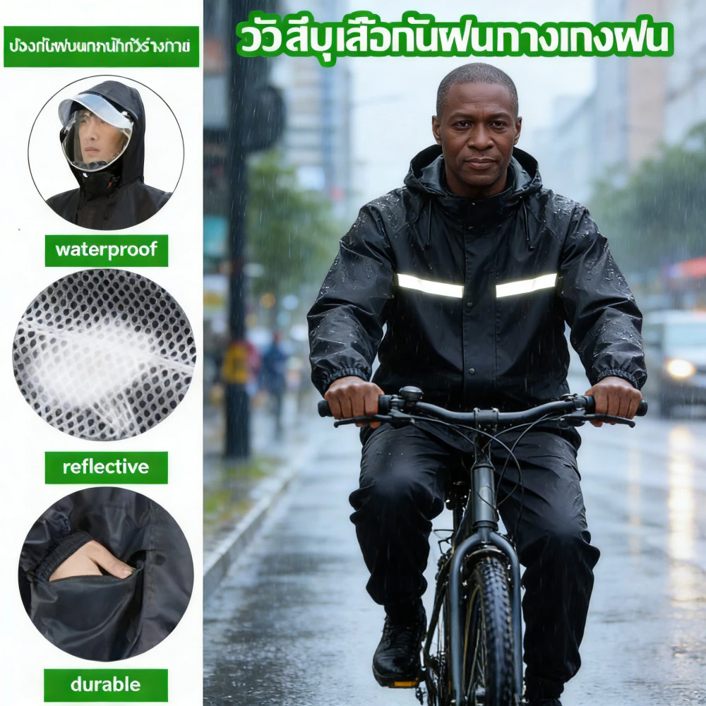 ชุดกันฝนมอเตอร์ไซค์ เสื้อและกางเกง สะท้อนแสง