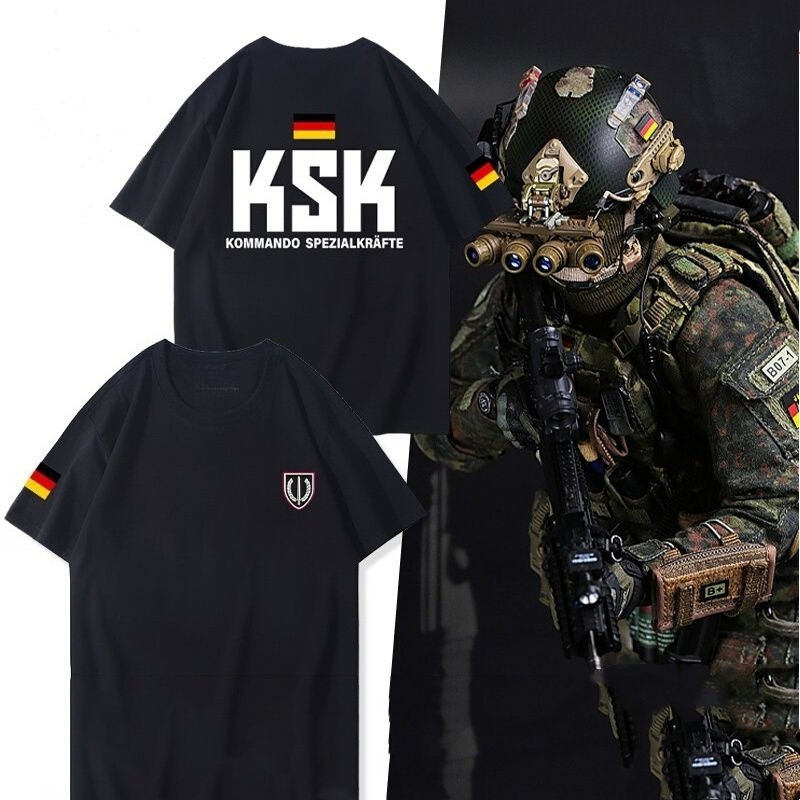 เยอรมนีkskเยอรมันกองกําลังพิเศษเสื้อยืดแฟนทหารสไตล์ทหารยุทธวิธีลําลองแขนสั้นเสื้อยืดผ้าฝ้าย