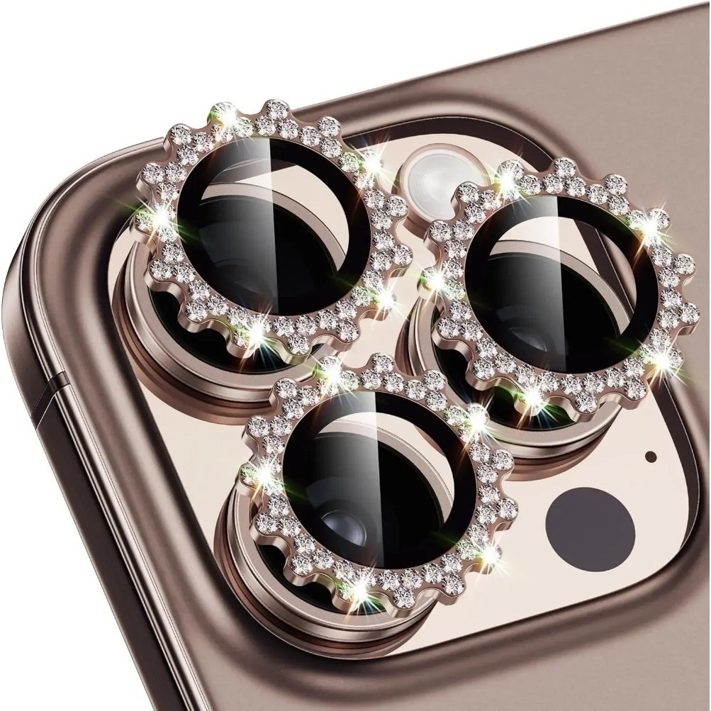 Desert Titanium Blingเงา3Dเกียร์เพชรกล้องเลนส์ProtectorสําหรับIPhone 17 11 12 13 14 15 16 Pro Max Plus Air MiniกระจกนิรภัยHDเลนส์ฟิล์มAnti Scratchกล้องป้องกันแหวน