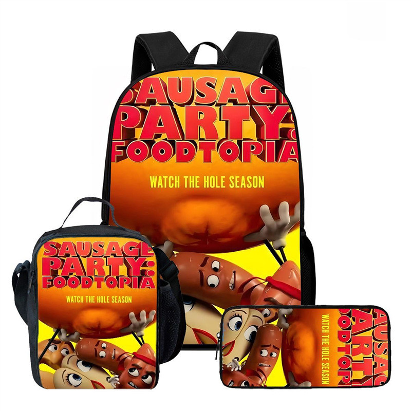 Sausage Party Food Tupperware Student Backpack กระเป๋าเป้พิมพ์ลายความละเอียดสูงลายการ์ตูน - กระเป๋าเ