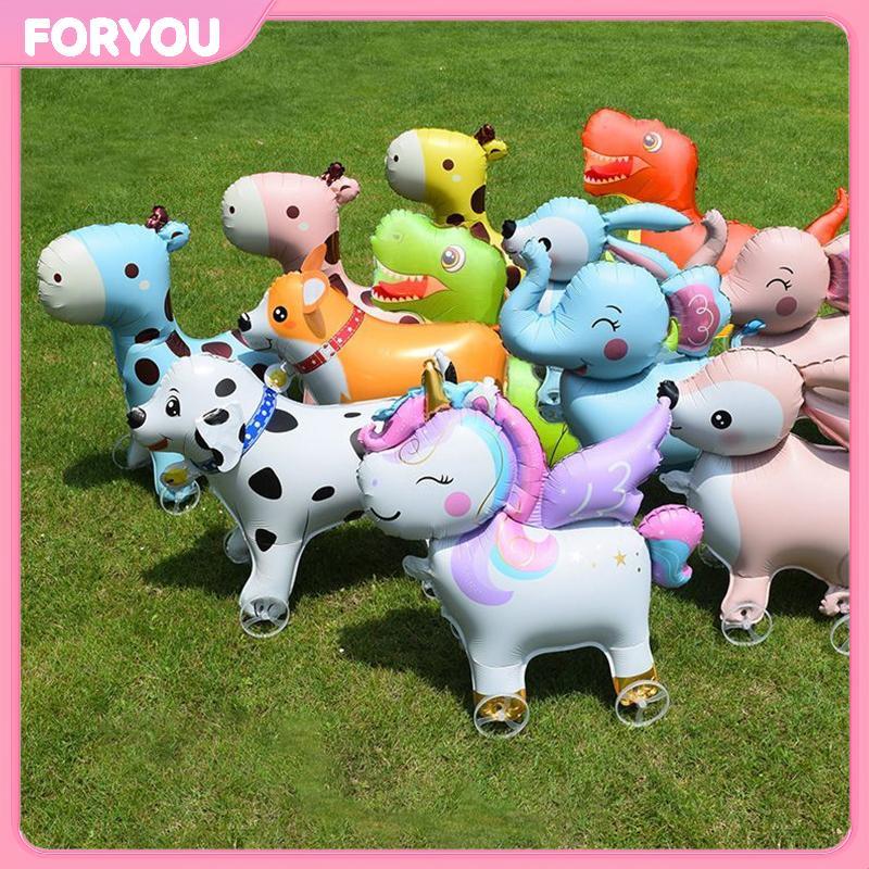 FORYOU 4D การ์ตูนฟอยล์บอลลูนช้างขาตั้งเดินบอลลูนล้อสําหรับเด็กวันเกิดตกแต่ง Baby Shower null