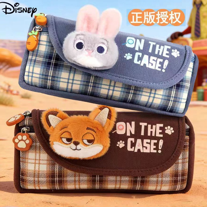 Zootopia Judy Nick Stationery Plush Doll Pencil Case Crazy Animal City การ์ตูนน่ารักนักเรียน Flip ความจุขนาดใหญ่กระเป๋าเครื่องเขียน