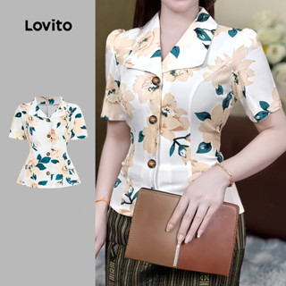Lovito เสื้อเบลาส์หรูหราสำหรับงานปาร์ตี้ ลายดอกไม้ ทรงเข้ารู…