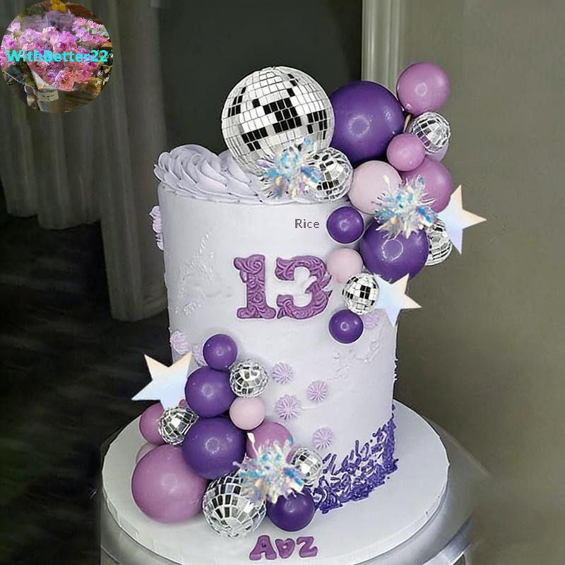 WithBetter Mirror Balls ตกแต่งเค้กดาวเงิน Topper สําหรับงานปาร์ตี้ Saturday Night Supplies TH