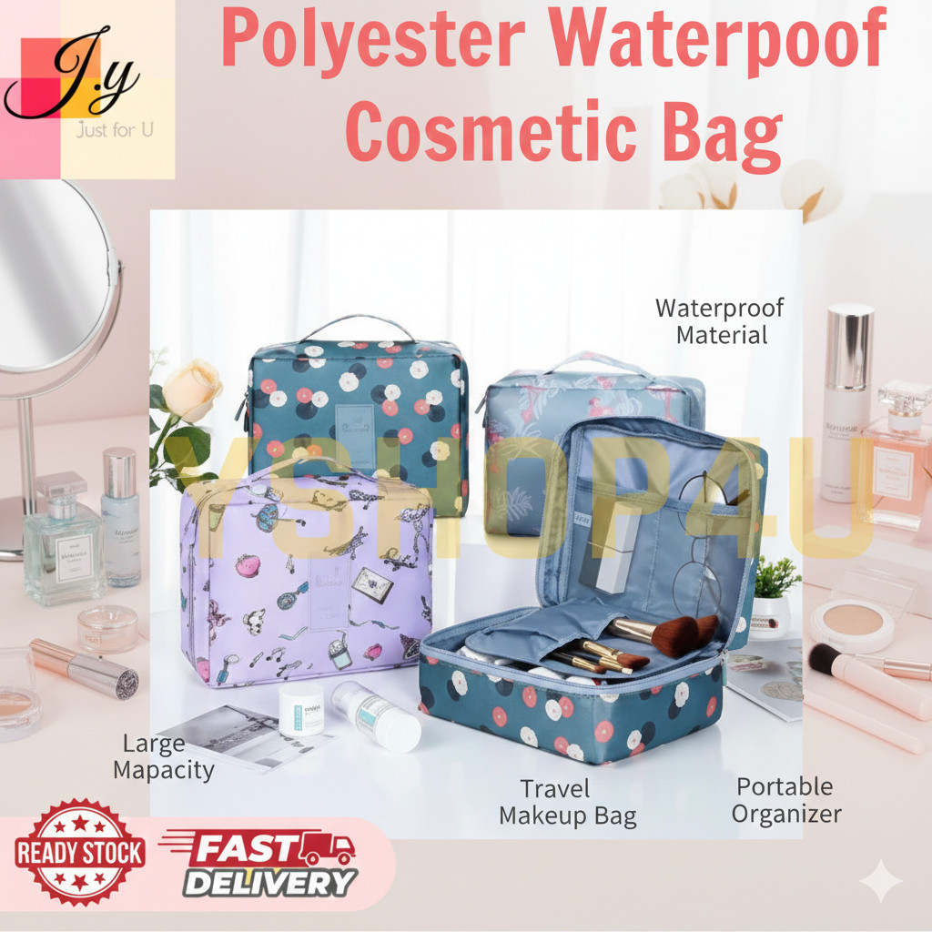 (JYSHOP4U) กระเป๋าเครื่องสําอางโพลีเอสเตอร์ Make Up Bag Kits Storage Travel Wash Pouch NF028 防水化妆品收纳