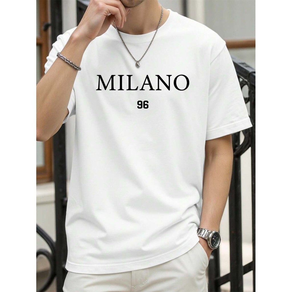 แฟชั่นManfinity Homme Men's Short Sleeve T-Shirt With Round Neck Letter Print