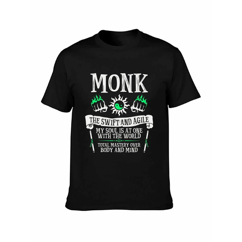 เสื้อยืดผู้ชาย Monk the Swift and Agile เหมาะสำหรับ Dungeons & Dragons สีขาว แบบคอปก unisex
