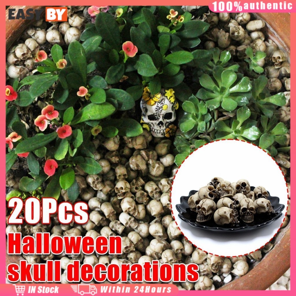 จัดส่งรวดเร็ว 20ชิ้น หัวกะโหลกปลอมเรซิ่น ขนาดเล็ก DIY สําหรับตกแต่งสวนฮาโลวีน